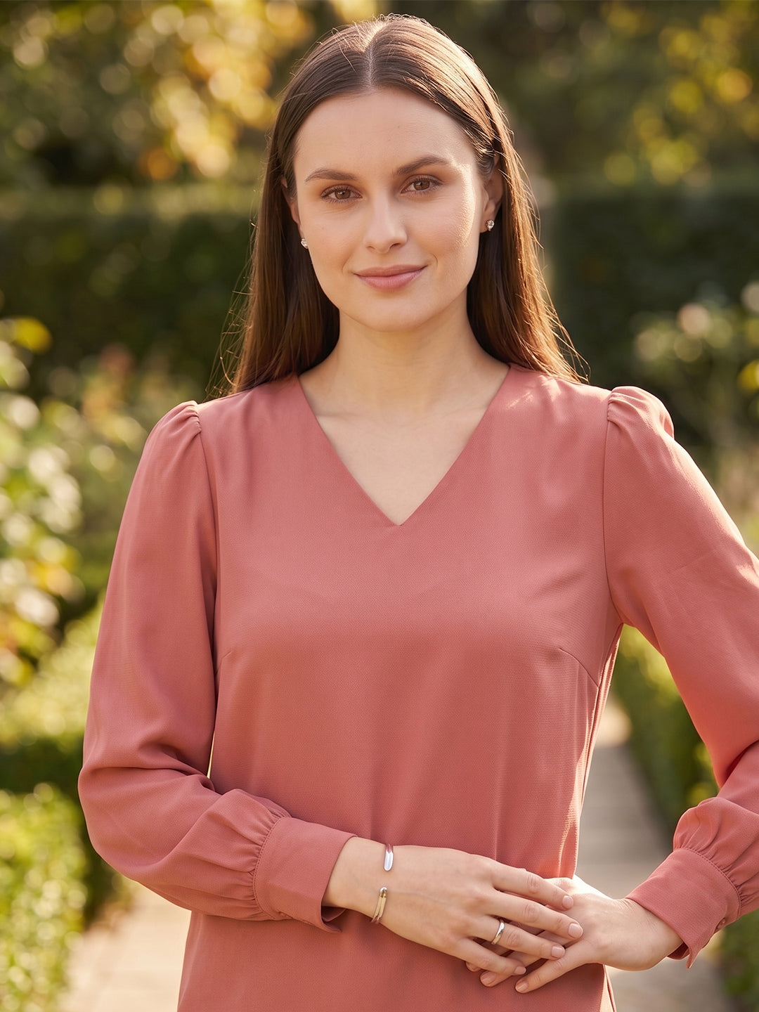 TrendiVastra Women Solid Regular Fit V Neck Top Office Wear in Sky Blue top, solid design, V neck, regular fit, look 37 view