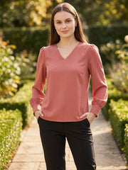 TrendiVastra Women Solid Regular Fit V Neck Top Office Wear in Brown top, solid design, V neck, regular fit, look 34 view