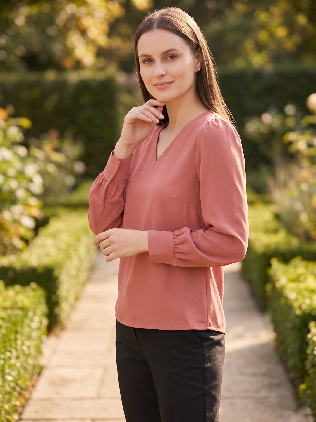 TrendiVastra Women Solid Regular Fit V Neck Top Office Wear in Brown top, solid design, V neck, regular fit, look 36 view