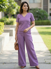 TrendiVastra Women Paisley Print Co-Ord Set Casual Wear in Purple co-ord set, paisley print, side view