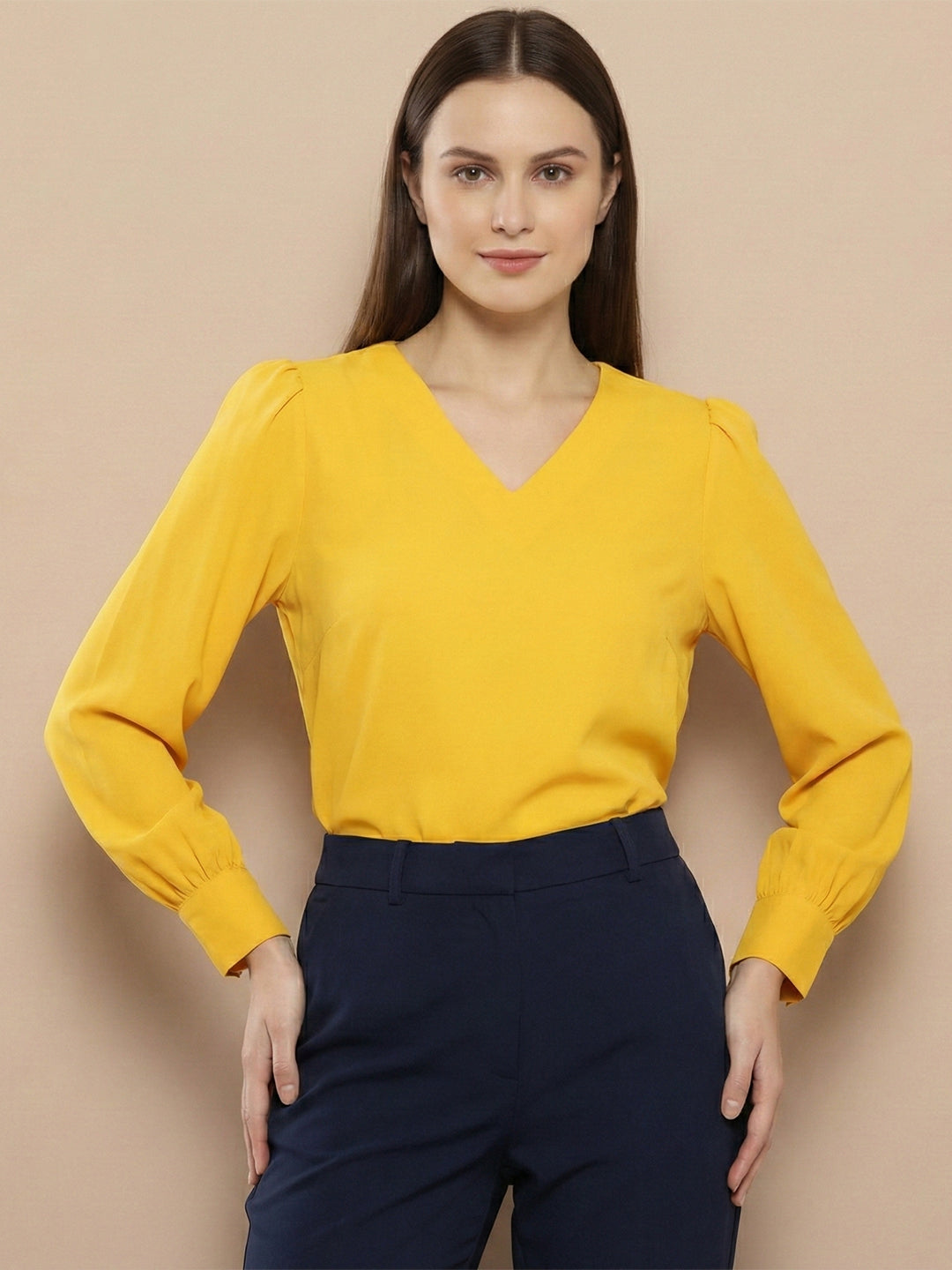 TrendiVastra Women Paisley Print Top Office Wear in Yellow top, paisley print, back view