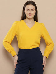 TrendiVastra Women Paisley Print Top Office Wear in Yellow top, paisley print, back view