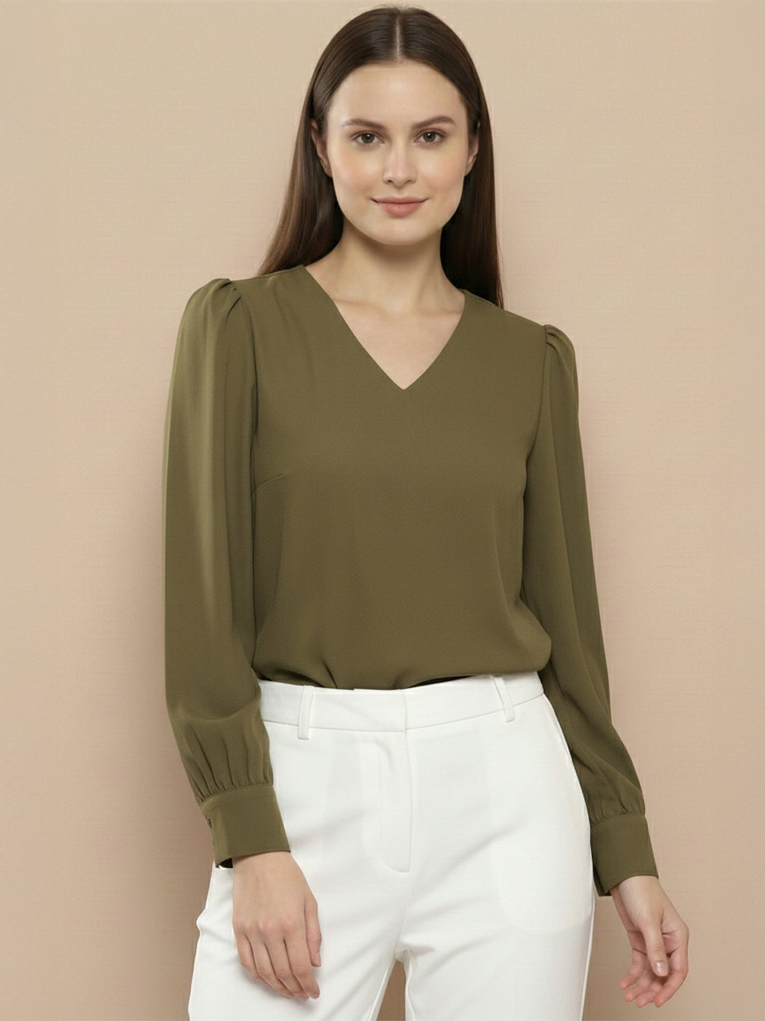 TrendiVastra Women Solid Regular Fit V Neck Top Office Wear in Sky Blue top, solid design, V neck, regular fit, look 47 view