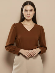 TrendiVastra Women Solid Regular Fit V Neck Top Office Wear in Sky Blue top, solid design, V neck, regular fit, look 54 view