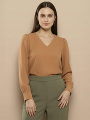TrendiVastra Women Solid Regular Fit V Neck Top Office Wear in Sky Blue top, solid design, V neck, regular fit, look 42 view