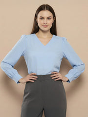 TrendiVastra Women Solid Regular Fit V Neck Top Office Wear in Baby Pink top, solid design, V neck, regular fit, fabric