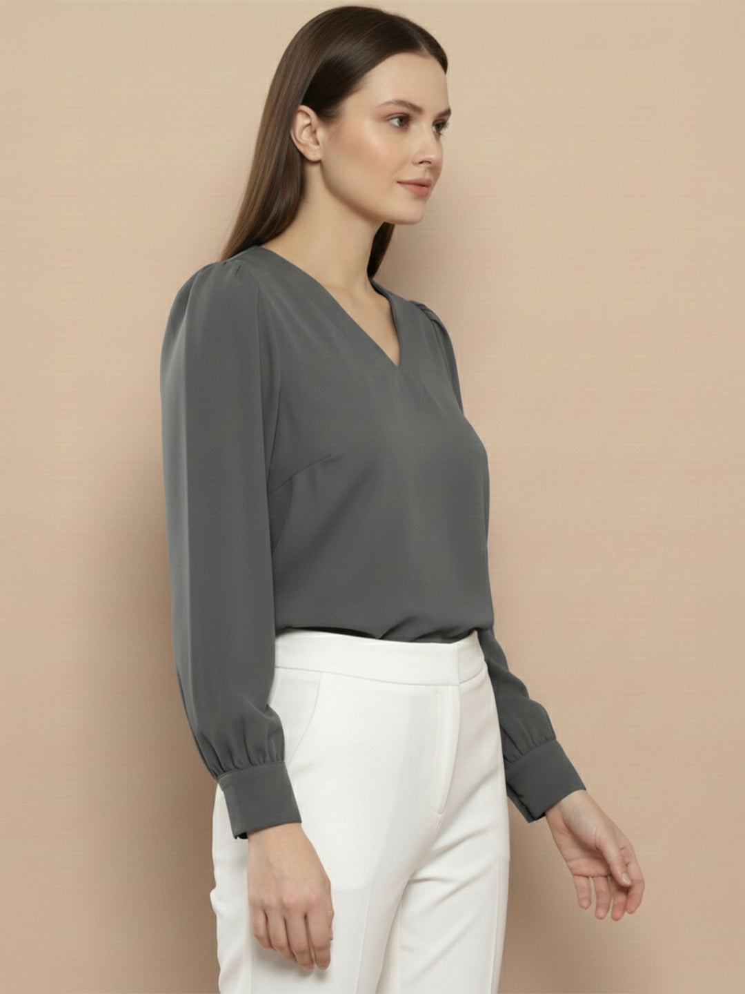 TrendiVastra Women Solid Regular Fit V Neck Top Office Wear in Maroon top, solid design, V neck, regular fit, look 16 view