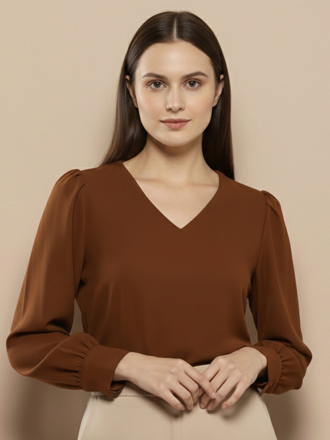 TrendiVastra Women Solid Regular Fit V Neck Top Office Wear in Sky Blue top, solid design, V neck, regular fit, look 55 view