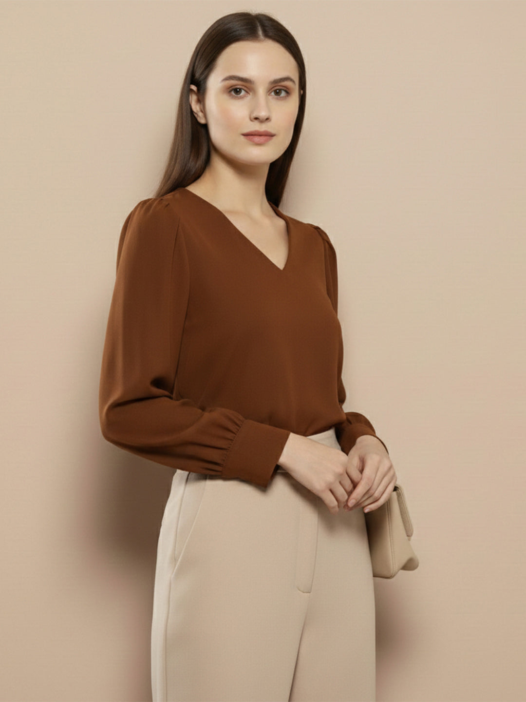 TrendiVastra Women Solid Regular Fit V Neck Top Office Wear in Sky Blue top, solid design, V neck, regular fit, look 56 view