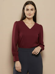 TrendiVastra Women Solid Regular Fit V Neck Top Office Wear in Peach top, solid design, V neck, regular fit, look 24 view