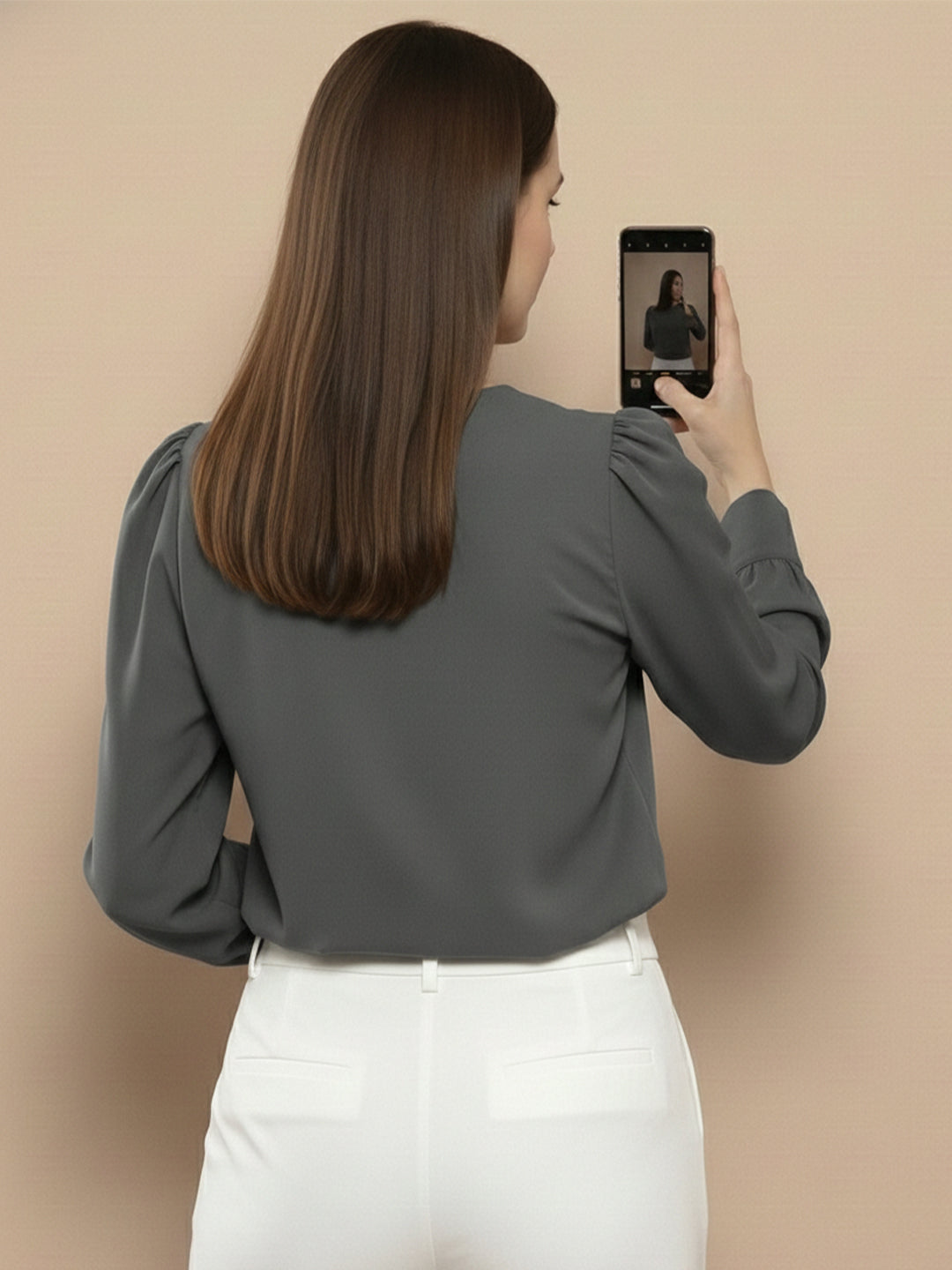 TrendiVastra Women Solid Regular Fit V Neck Top Office Wear in Coffee top, solid design, V neck, regular fit, look 17 view