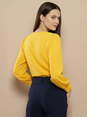 TrendiVastra Women Paisley Print Top Office Wear in Yellow top, paisley print, style detail view
