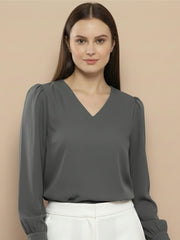 TrendiVastra Women Solid Regular Fit V Neck Top Office Wear in Coffee top, solid design, V neck, regular fit, look 18 view