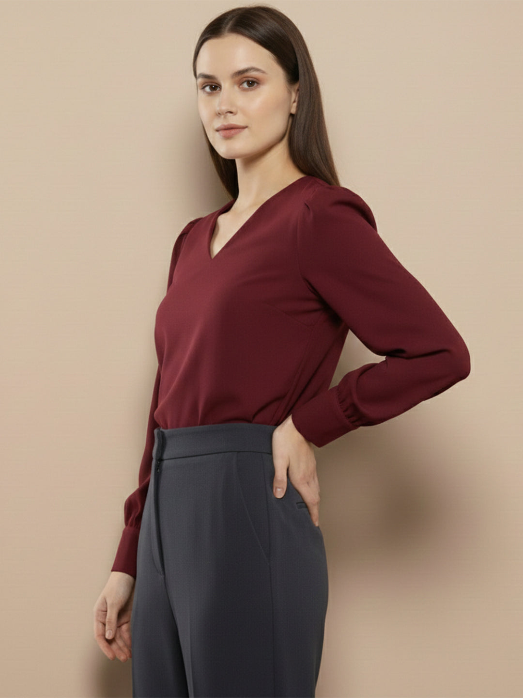 TrendiVastra Women Solid Regular Fit V Neck Top Office Wear in Gold top, solid design, V neck, regular fit, look 25 view
