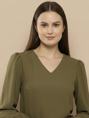 TrendiVastra Women Solid Regular Fit V Neck Top Office Wear in Sky Blue top, solid design, V neck, regular fit, look 49 view