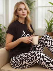 TrendiVastra Women Geometric Print Lounge Bottom Casual Wear in Black bottom wear, geometric print, back view