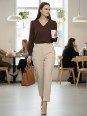 TrendiVastra Women Solid Regular Fit V Neck Top Office Wear in Gold top, solid design, V neck, regular fit, look 27 view