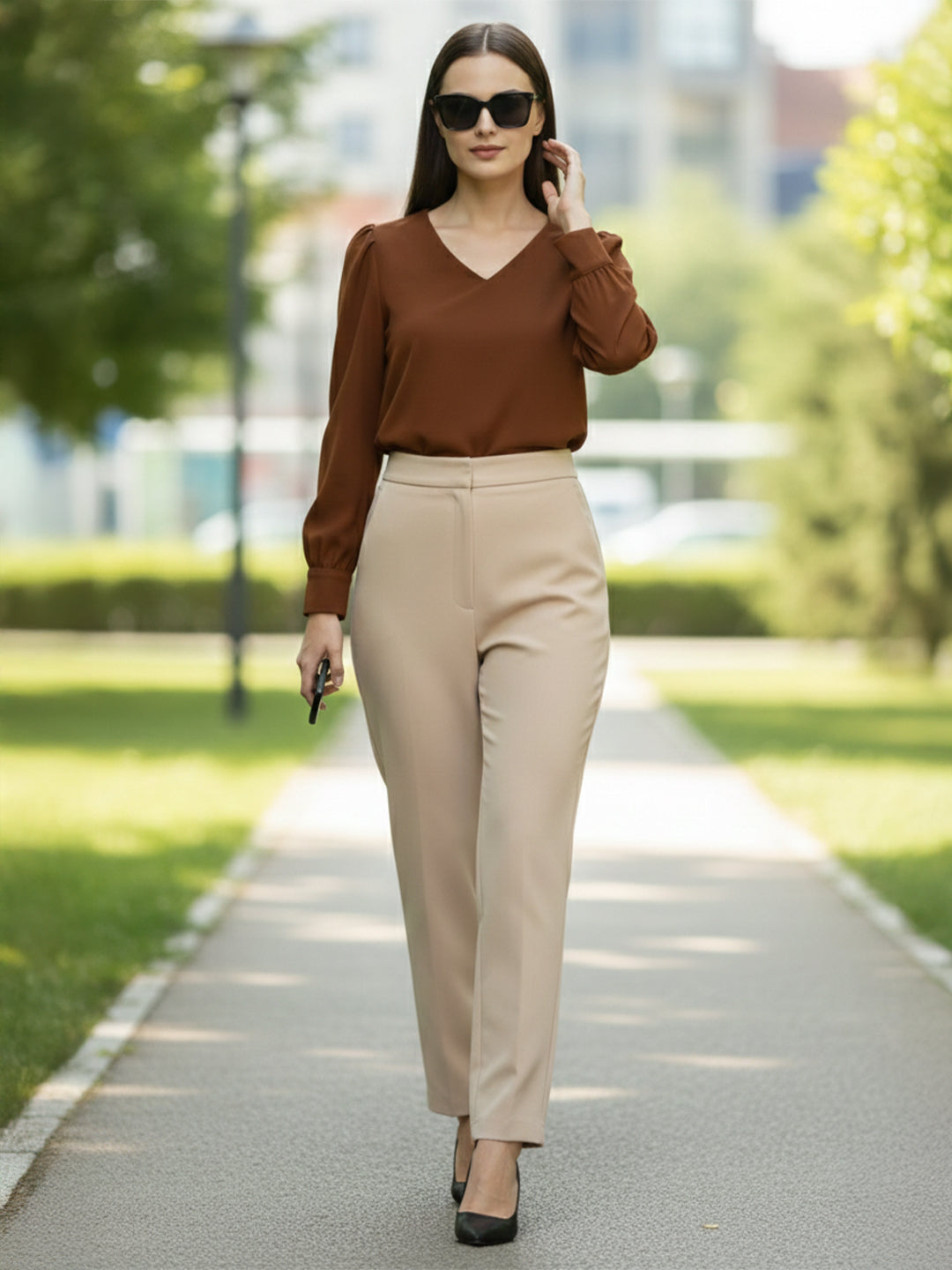 TrendiVastra Women Solid Regular Fit V Neck Top Office Wear in Sky Blue top, solid design, V neck, regular fit, look 52 view