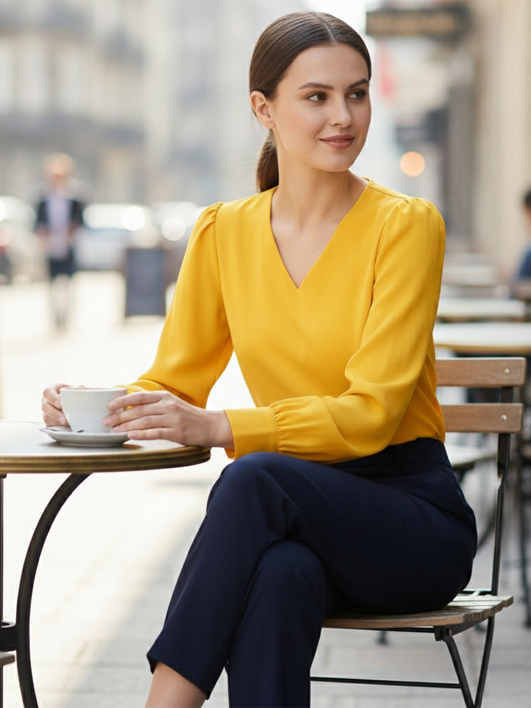 TrendiVastra Women Paisley Print Top Office Wear in Yellow top, paisley print, front view