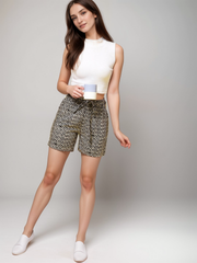TrendiVastra Women Printed Lounge Shorts Casual Wear in Black lounge shorts, printed design, front view