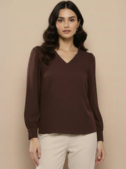 TrendiVastra Women Solid Regular Fit V Neck Top Office Wear in Gold top, solid design, V neck, regular fit, look 28 view
