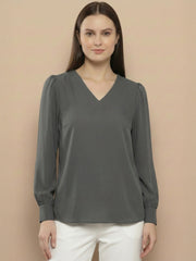 TrendiVastra Women Solid Regular Fit V Neck Top Office Wear in Maroon top, solid design, V neck, regular fit, look 15 view