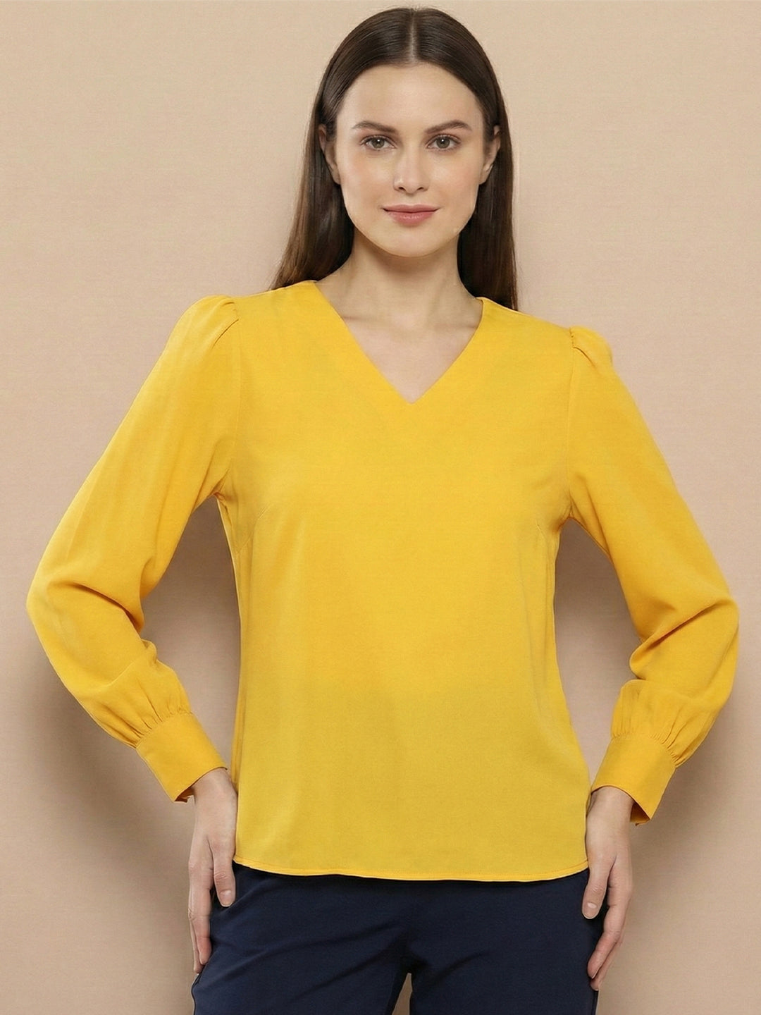TrendiVastra Women Paisley Print Top Office Wear in Yellow top, paisley print, side view