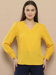 TrendiVastra Women Paisley Print Top Office Wear in Yellow top, paisley print, side view