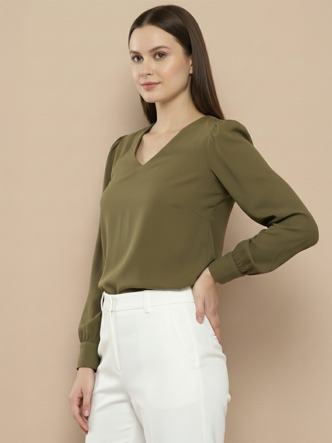 TrendiVastra Women Solid Regular Fit V Neck Top Office Wear in Sky Blue top, solid design, V neck, regular fit, look 50 view