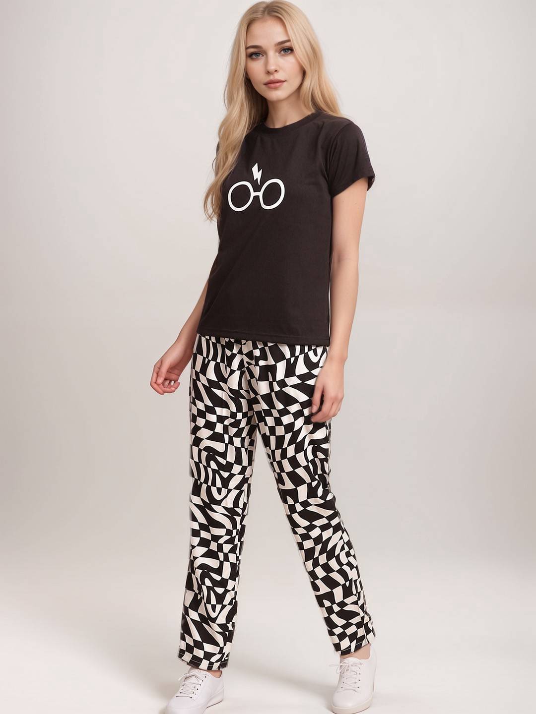 TrendiVastra Women Geometric Print Lounge Bottom Casual Wear in Black bottom wear, geometric print, style detail view