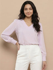 TrendiVastra Women Solid Regular Fit V Neck Top Office Wear in Pink top, solid design, V neck, regular fit, look 27 view