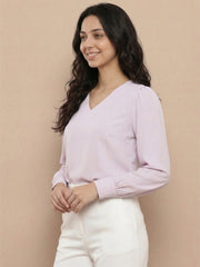 TrendiVastra Women Solid Regular Fit V Neck Top Office Wear in Beige top, solid design, V neck, regular fit, look 29 view