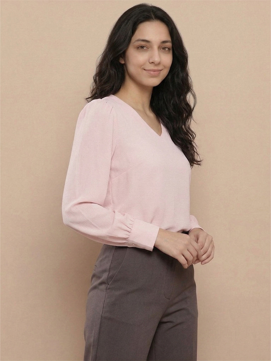 TrendiVastra Women Solid Regular Fit V Neck Top Office Wear Style 1 in Sky Blue top, solid design, V neck, regular fit, look