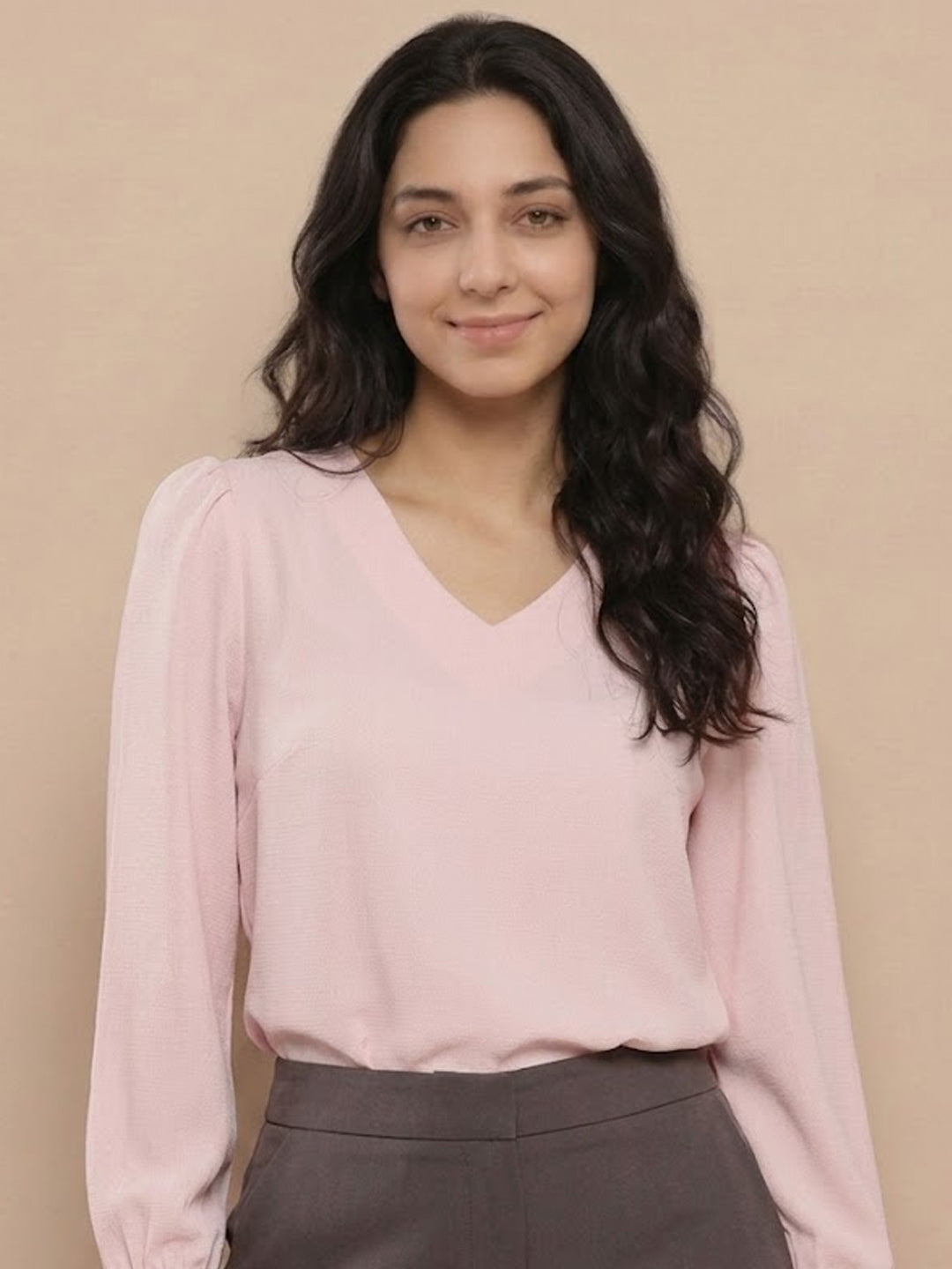 TrendiVastra Women Solid Regular Fit V Neck Top Office Wear Style 1 in Sky Blue top, solid design, V neck, regular fit, look