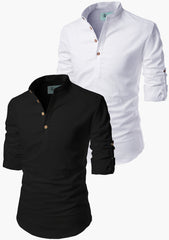 Men's Short Kurta Main White & Playful Mix Color - Pack 2