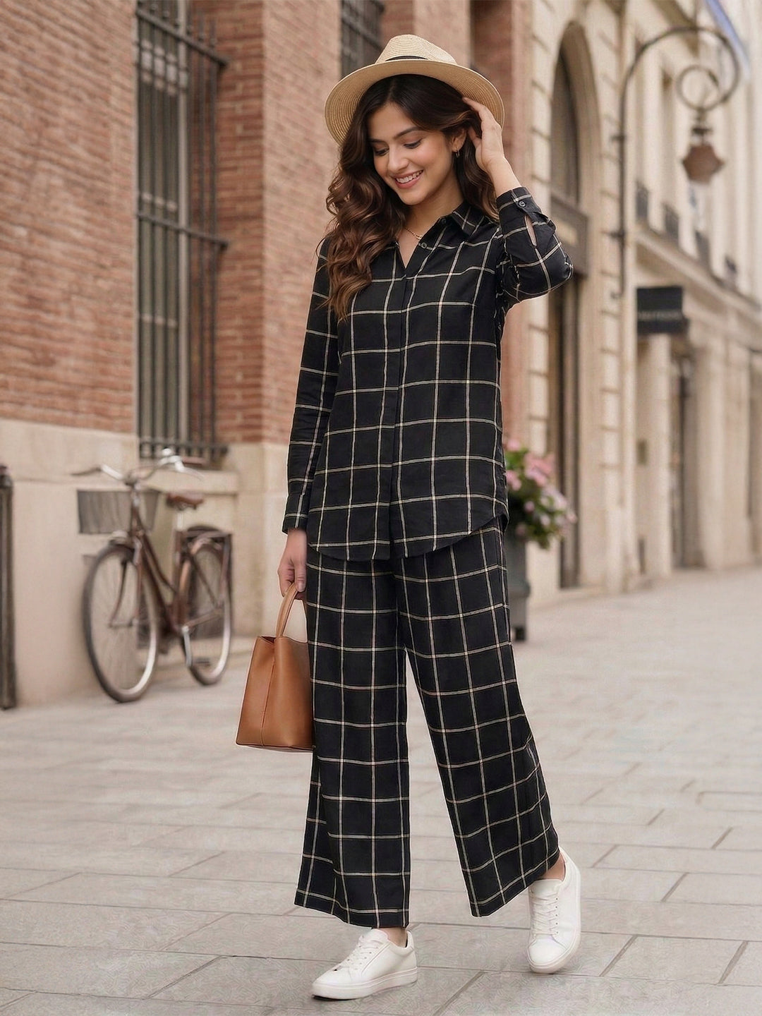 TrendiVastra Women Short Sleeve Co-Ord Set Casual Wear Style 1 in Black co-ord set, modern design, short sleeve, front view