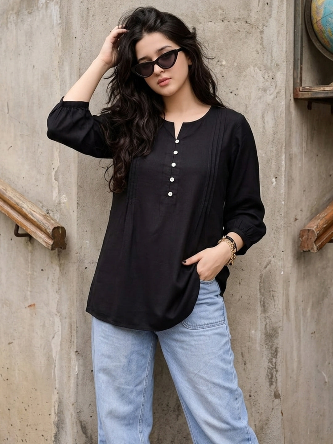 TrendiVastra Women Top Office Wear in Black top, modern design, side view