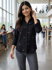 TrendiVastra Women Regular Fit Full Sleeve Shirt Collar Office Wear in Black shirt, modern design, full sleeve, collar
