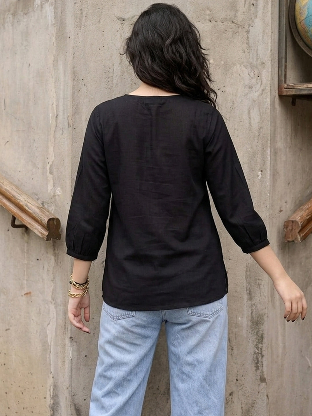 TrendiVastra Women Top Office Wear in Black top, modern design, back view