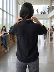 TrendiVastra Women Regular Fit Full Sleeve Shirt Collar Office Wear in Black shirt, modern design, full sleeve, collar