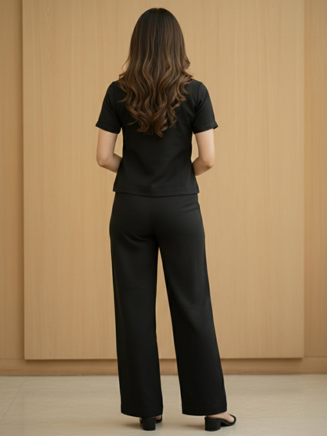 TrendiVastra Women Short Sleeve Co-Ord Set Casual Wear in Black co-ord set, modern design, short sleeve, back view
