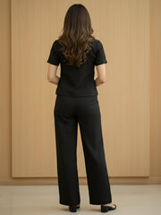 TrendiVastra Women Short Sleeve Co-Ord Set Casual Wear in Black co-ord set, modern design, short sleeve, back view