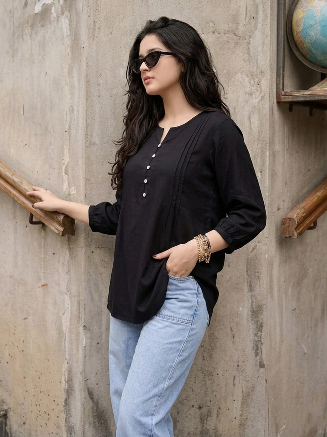 TrendiVastra Women Top Office Wear in Black top, modern design, style detail view