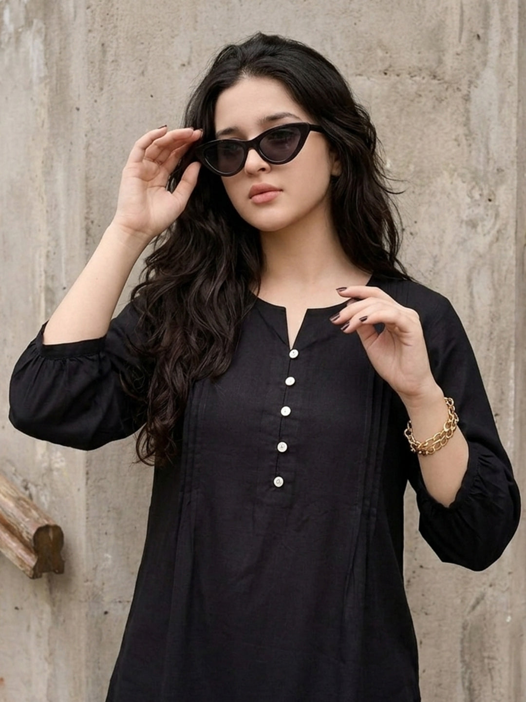 TrendiVastra Women Top Office Wear in Navy Blue top, modern design, fabric detail view