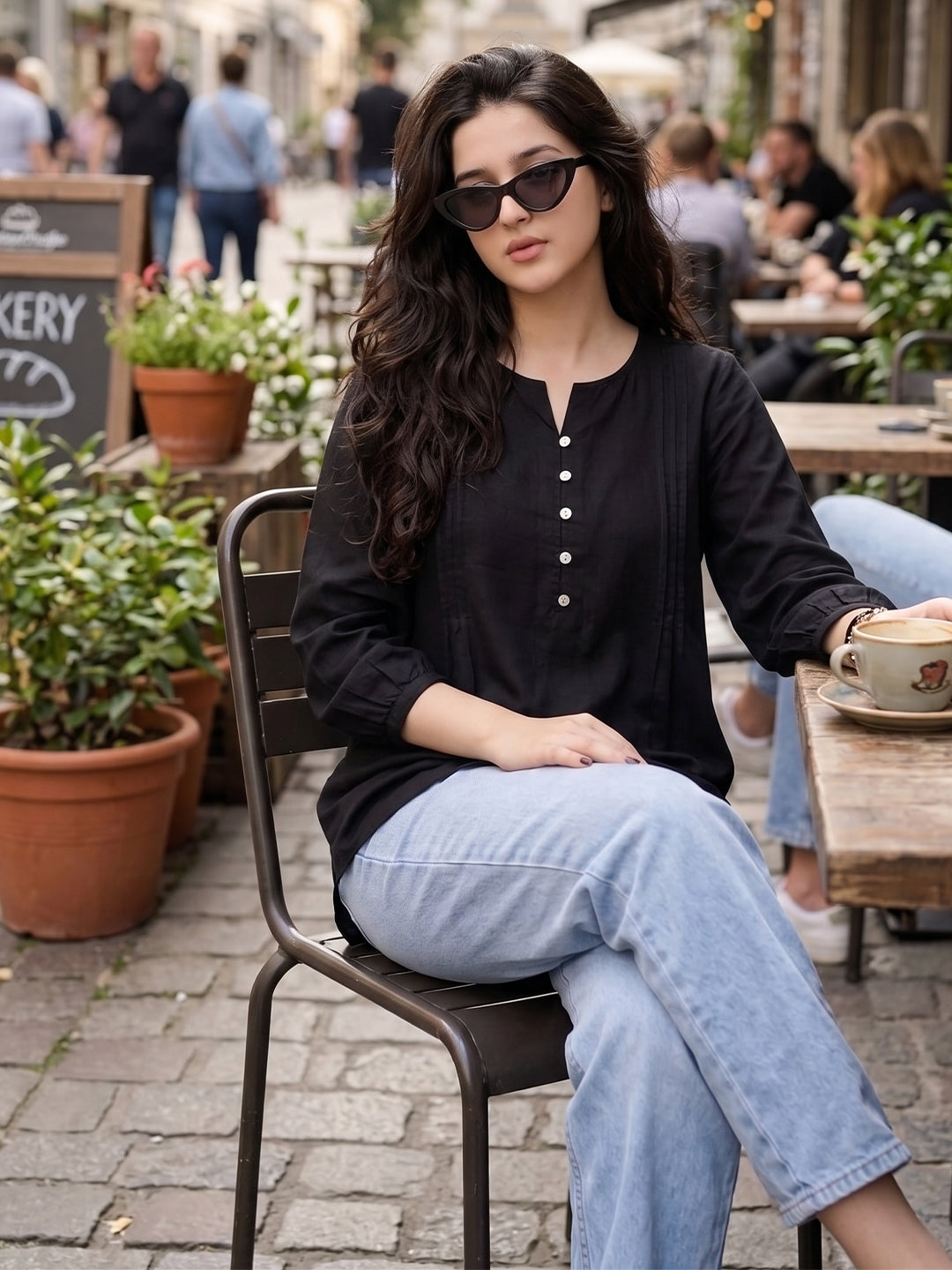 TrendiVastra Women Top Office Wear in Black top, modern design, front view