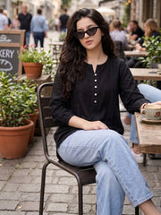 TrendiVastra Women Top Office Wear in Black top, modern design, front view