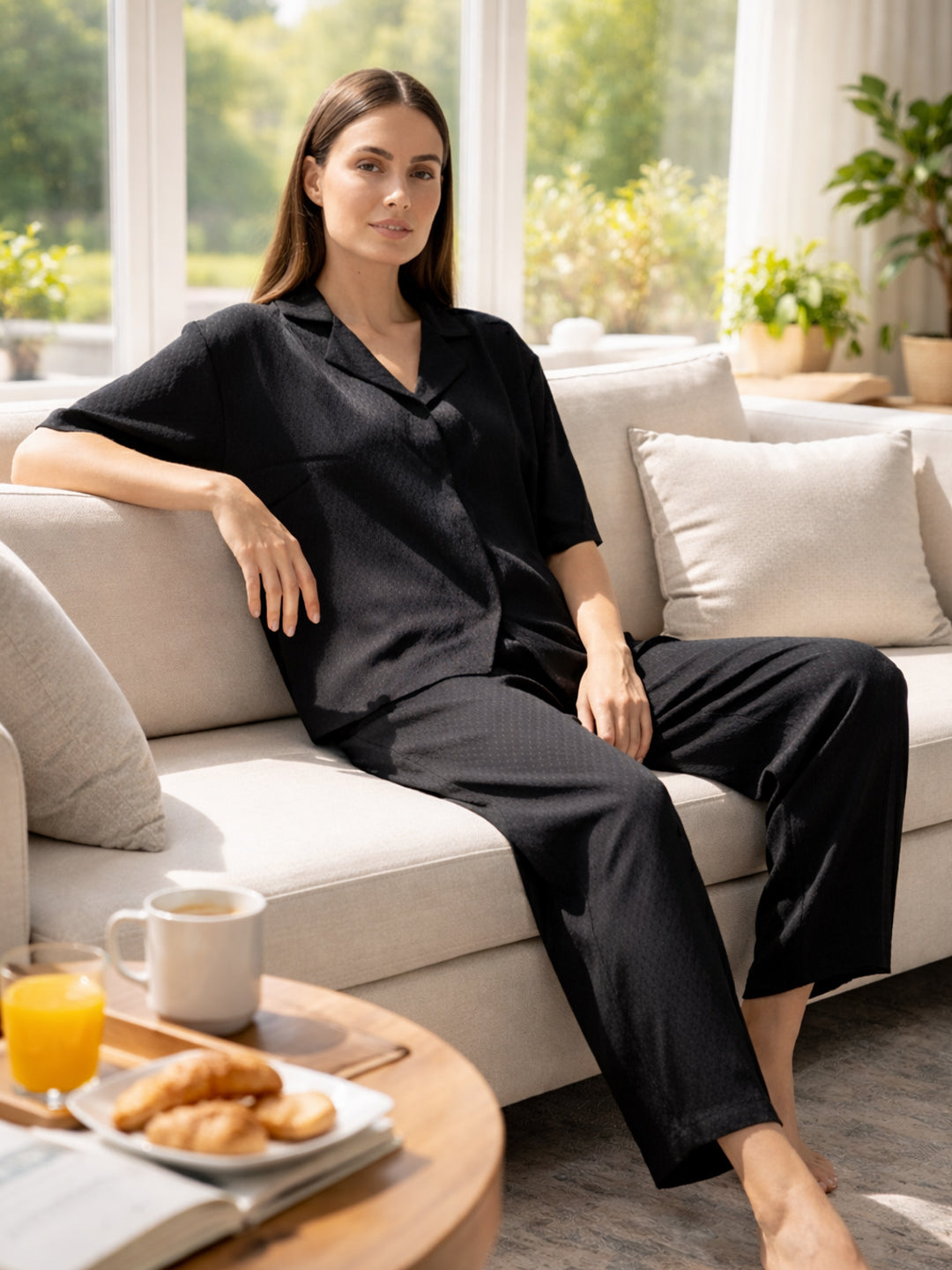 TrendiVastra Women Co-Ord Set Casual Wear in Black co-ord set, modern design, front view