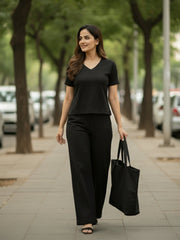 TrendiVastra Women Short Sleeve Co-Ord Set Casual Wear in Black co-ord set, modern design, short sleeve, front view