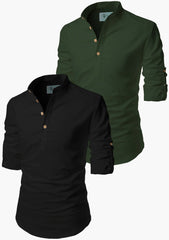 Men's Short Kurta Main Black & Playful Mix Color - Pack 2