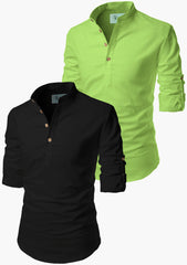 Men's Short Kurta Main Black & Playful Mix Color - Pack 2